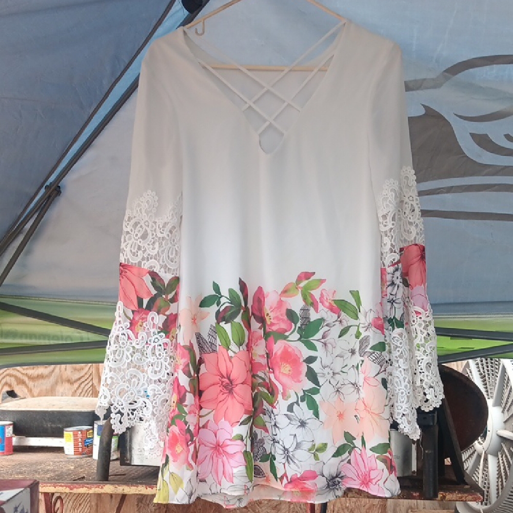 Guess Cream Asymmetrical Tunic with 3/4 Sleeves